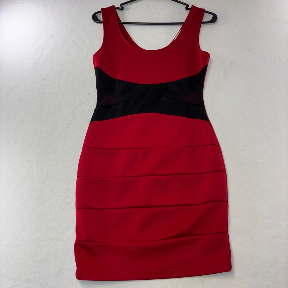 425 Baddie Charlotte Russe Bodycon Dress M Red Black Mesh Bandage Mini
